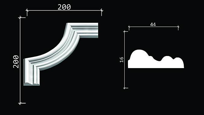 C1-DD400/Декоративный уголок гладкий (200х200х16мм)/4Стоимость за упаковку 4 шт